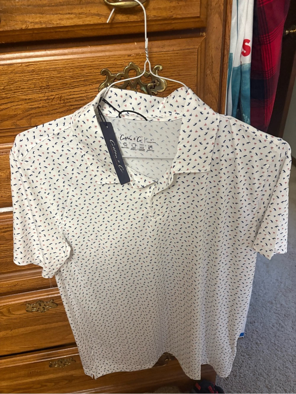 Cotton & Clay White Micro-Print Polo